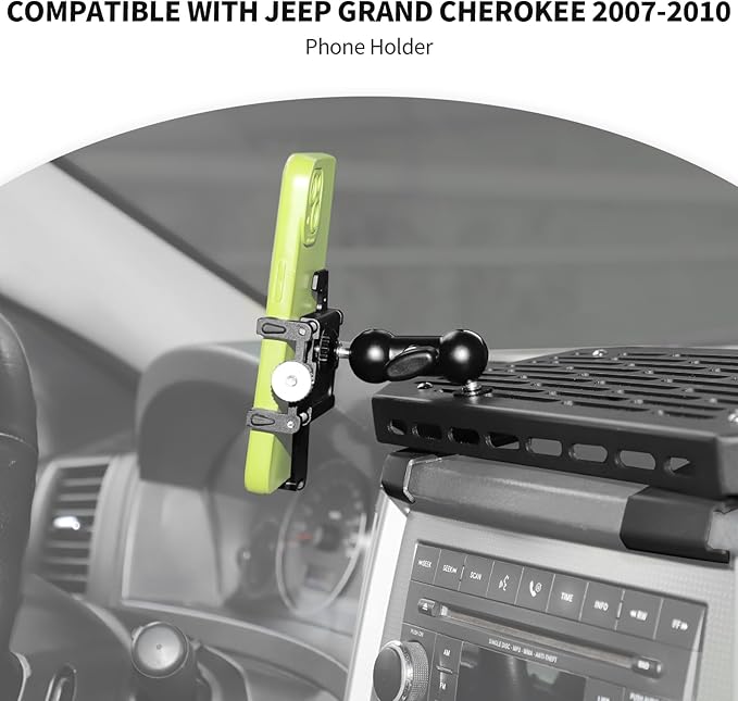 JeCar Dash Phone Holder Compatible with Jeep Grand Cherokee Accessories 2007 2008 2009 2010, Metal Console Extension Dash Cellphone Mount