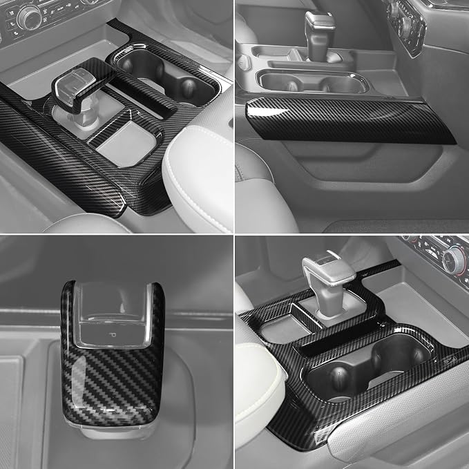 for Silverado Center Console Gear Shift Panel Trim Cover Fit for Chevy Silverado 2022+ Black Carbon Fiber Interior Accessories 4pcs