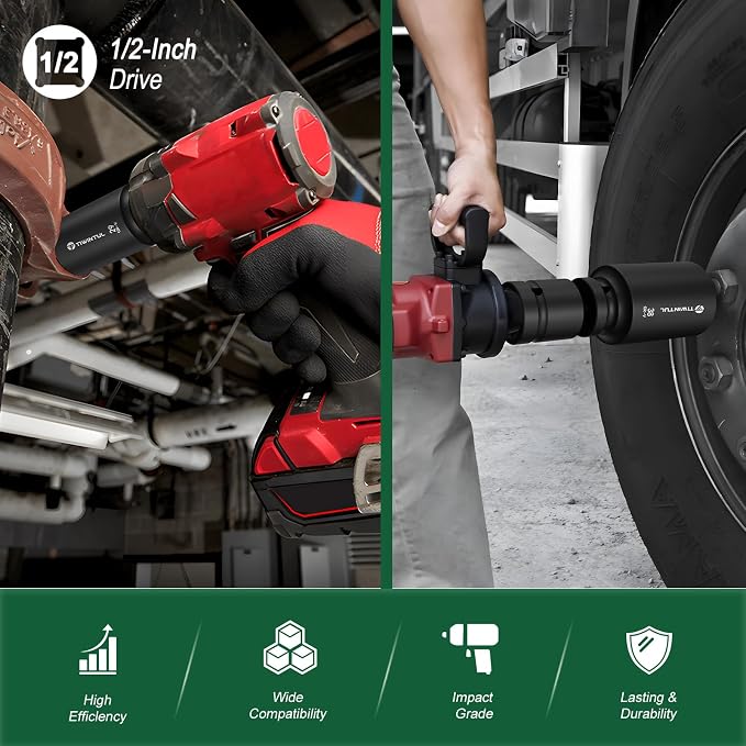 11-Piece Axle Nut Socket Set, Metric 1/2 Impact Socket 27mm-38mm, CR-MO 3/4"-1/2" Adapter, 6-Point Deep Socket Set for Installing and Removing Axle Nuts, with Portable Storage Case