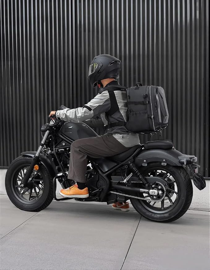KEMIMOTO Motorcycle Helmet Backpack Bag, 40L Large Capacity Helmet Backpack Hard Shell with Expandable Storage and Rain Cover, USB Charging Port, Waterproof