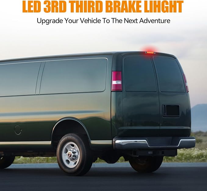Third 3rd Brake Light LED for 2003-2017 Chevy Express, High Mount Rear Brake Lights Assembly for 03-17 GMC Savana, Waterproof Center Cab Lamp Stop Light