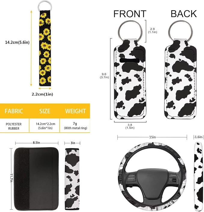 12 Piece Forest Mushroom Auto Seat Covers+Elastic Steering Wheel Cover/Shoulder Seatbelt Pad/Coasters/Hand Wrist Keychain/Lipstick Holders Sleeve Vehicle Protectors Accessories