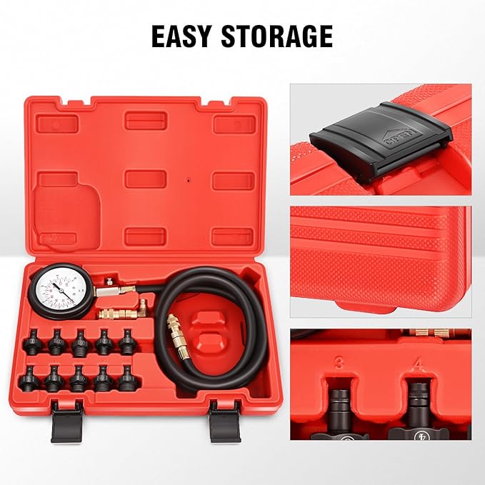 DNA Motoring Engine Oil Pressure Testing Diagnostic Tool Kit Dual Scale Gauge with Adapters for Cars, Trucks, Tractors, TOOLS-00339