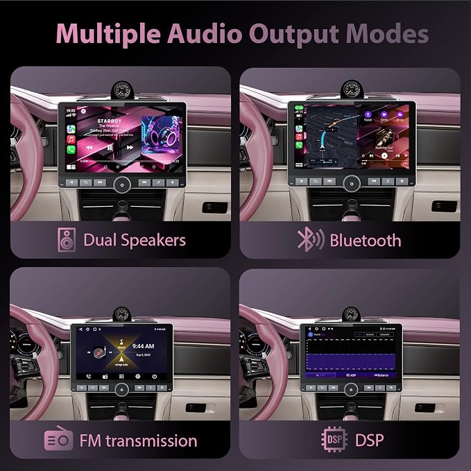 Haudio 10.1" 360° Rotatable Touchscreen Car Stereo with Wireless CarPlay & Android Auto, Features GPS Navigation, DSP Hi-Fi Sound, Voice Control, Backup Camera,1080P Support & APK Management