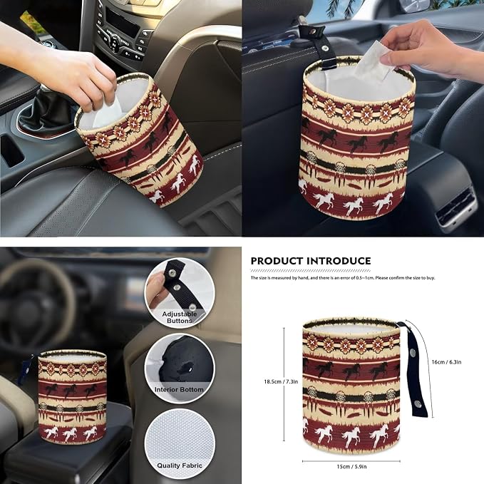 Aztec Horse Car Seat Covers Set of 15 with Universal Steering Wheel Cover, Rearview Mirror Cover, Car Trash Can, Seatbelt Pads, Cup Holder Coasters, Keychains