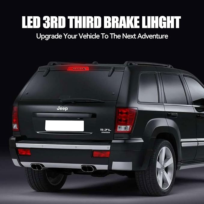 Third 3rd Brake Light LED for 2005-2010 Jeep Grand Cherokee, High Mount Rear Brake Lights Assembly for 05-10 Grand Cherokee, Waterproof Center Cab Lamp Stop Light (Red)