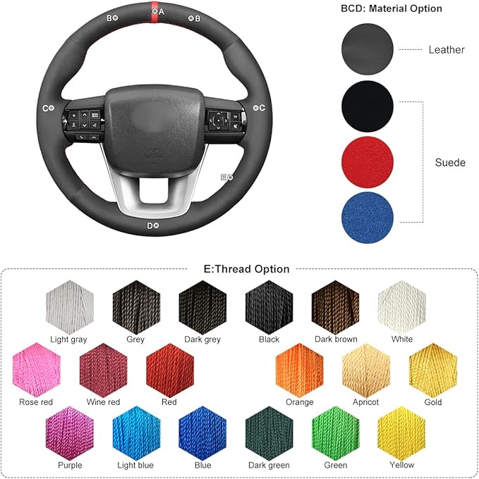 MEWANT Car Steering Wheel Cover for Toyota Hilux/Fortuner Hand Stitch Suede Car Steering Wrap