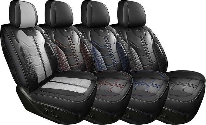 LINGVIDO Chevy Silverado Seat Covers - Custom Fit for GMC Sierra, Pickup Truck Seat Cover for 07-24 1500 2500HD 3500HD, Regular Cab, Double Cab, Crew Cab, LT, LZT, RST, Trail Boss Front Black-Blue