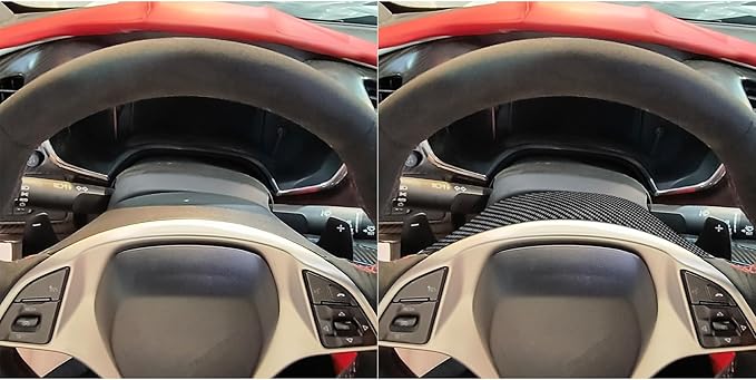 Unifizz Real Carbon Fiber Steering Wheel Base Trim Cover for Corvette C7 2014-2019, Retractable Upper Base Cover Trim, Sporty Interior Enhancement