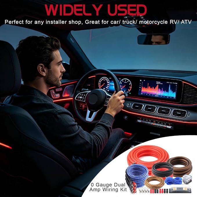 0 Gauge Dual Amp Wiring Kit Make Connections and Bring Power to Your Radio,Subwoofers and Speakers