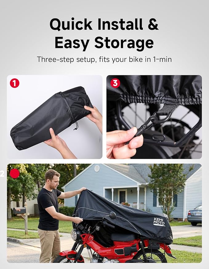 KEMIMOTO Waterproof Motorcycle Half Cover Outdoor Indoor Fit for Mini Bike Scooter Trail Bike Grom Navi CT125 Ruckus Z125 Pro Trail 125 Hunter Cub All Weather Dust Sunlight Rain Windproof Cover