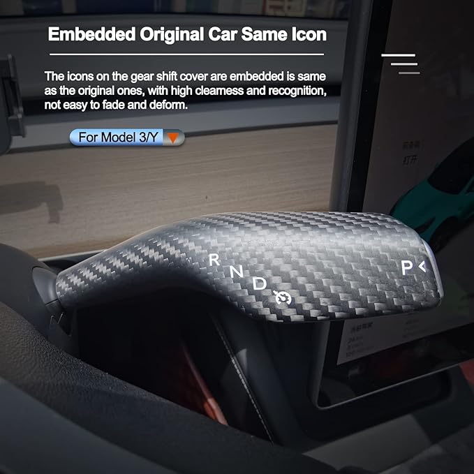 Carbar Steering Lever Cover for Tesla Model 3 Y Dry Carbon Fiber Column Gear Shift Cover Column Shift Paddle Tesla Model Y Model 3 Accessories (2Pcs Matte Carbon Fiber)