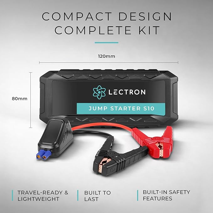 Lectron 4000A Car Battery Jump Starter S10 with 60W USB-C PD Fast Charging with car Charger– Portable Battery Booster for Up to 10L Gas/8L Diesel for 12V Vehicles– 20000mAh with Smart Digital Display