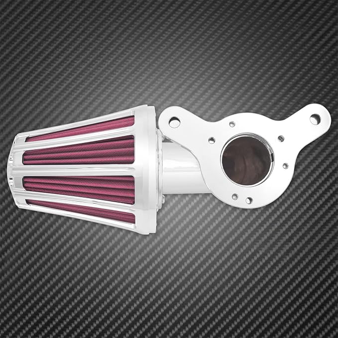 Air Cleaner Filter 90° Forward-Facing Intake Kit CNC Fit for Harley Touring Softail Dyna Sportster XL (Chrome Housing Red Element, C For Touring 08-16,Softail 16-17,Trike 08-16)