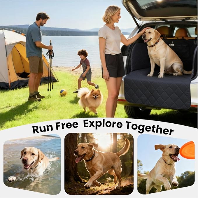 REEVAA SUV Cargo Liner for Dogs, Full Coverage Non-Slip Cargo Cover with Cushioned Sides to Protect Your Dog, Waterproof & Durable, Machine Washable Trunk Protector Mat (L, Black)