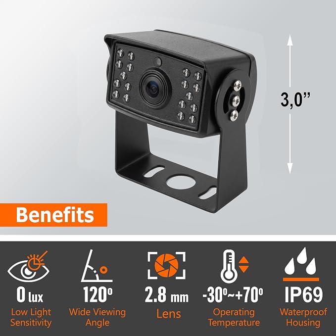 RCA Backup Camera, Upgraded Waterproof Heavy Duty Truck Rear View Camera with Internal Silicon Sealing, Night Vision & CCD Sensor for RV, Trailer, Bus, Van, Excavator - Includes 33ft Cable