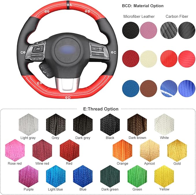 MEWANT Hand-Sewing DIY Red Glossy Carbon Fiber + Black Microfiber Leather Car Steering Wheel Cover for Subaru WRX (STI) 2015-2019 / Levorg 2015-2019/ WRX Steering Wheel Cover Accessories