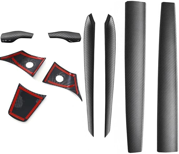 9PCS Dashboard Cover Wrap & Front Door Inner Armrest Panel Cover, Steering Lever Cover and Steering Wheel Cover for Tesla Model 3 2021-2023 & for Model y 2020-2024(Matte Carbon Fiber Printing)