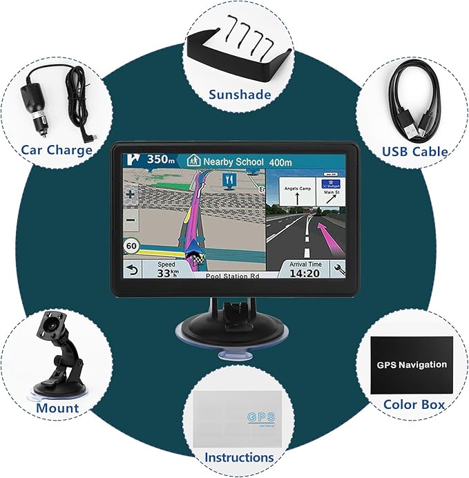 7 Inch GPS Navigator for Car Truck RV, 2026 Latest Map Update, Intelligent Voice Navigation, Speed Limit Alerts, Custom Route Planning, and HD Touchscreen