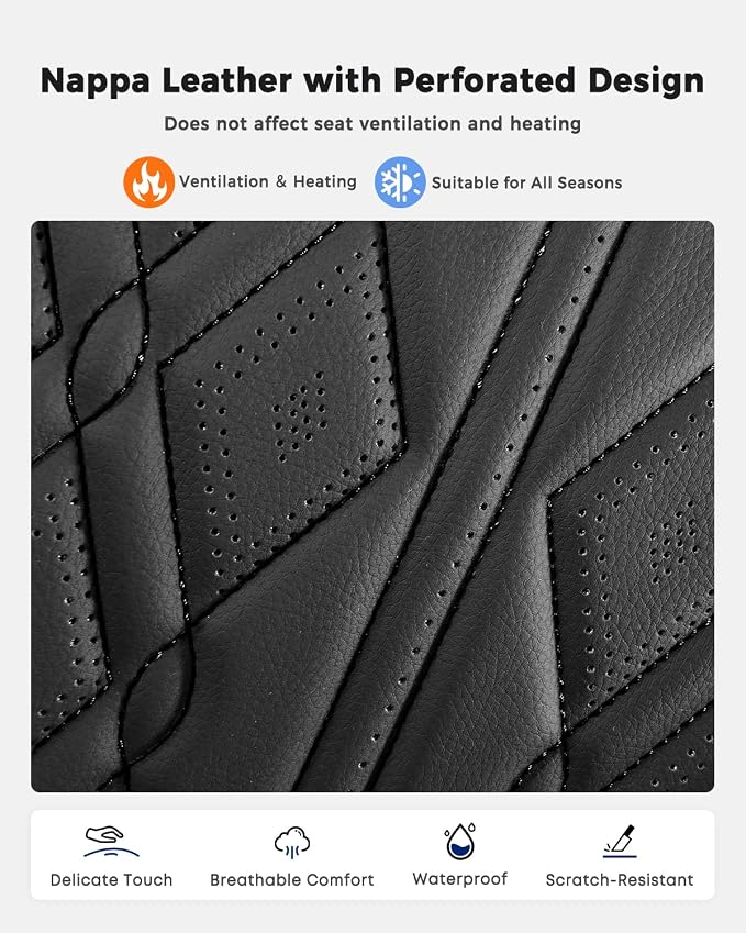 Huidasource Leather Seat Covers Full Set, Car Seat Cover Universal Fit for Most Cars Sedans SUVs Trucks, Airbag Compatible, Cup Holder Access, Easy Install, Wipes Clean, Wear-Resistant, Black