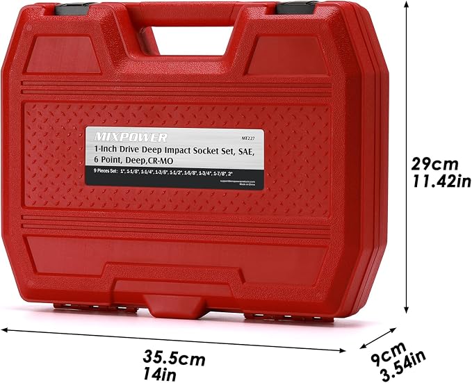 MIXPOWER 9PCS 1"Drive Impact Deep Socket Set, 6 Point, 1" - 2", CR-MO, SAE, Deep, 1" Dr. Deep Spindle Axle Nut Impact Socket Set