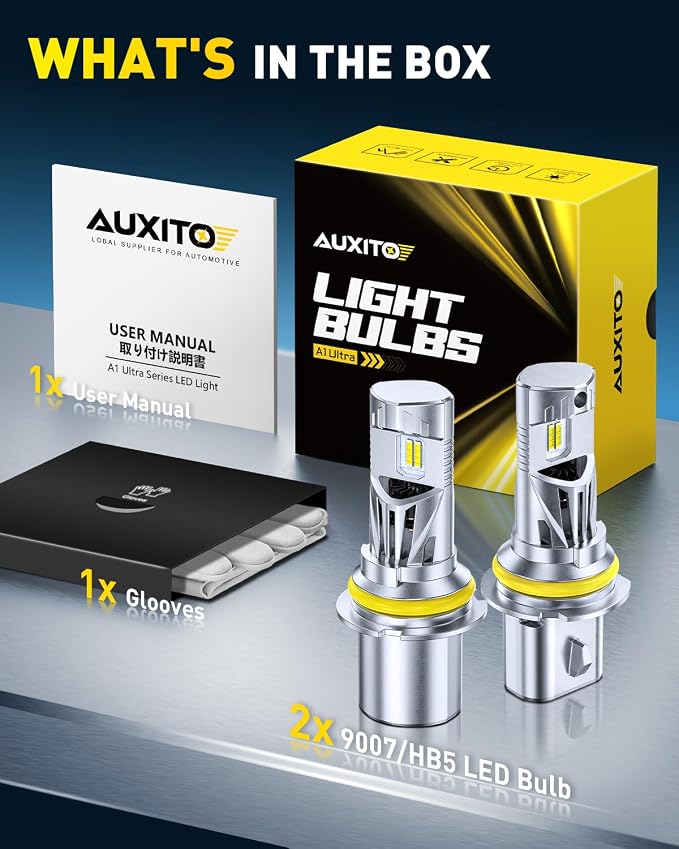 AUXITO 9007 HB5 Light Bulbs, 50000LM 6500K Cool White, Plug and Play CANbus Ready No Flicker, Pack of 2