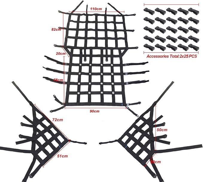 MFC New Black Trail Cargo Net Cargo Restraint System Net Compatible with for 2007-2018 Jeep Wrangler JK 4 Door