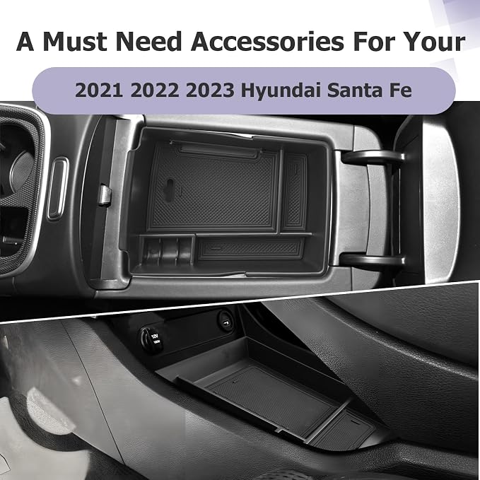 LUWU Santa Fe Accessories for 2021 2022 2023 Hyundai Santa Fe SE/SEL/XRT/Limited/Calligraphy Accessories Lower Center Console Organizer, Armrest Console Tray Storage Box Black 2-Pack