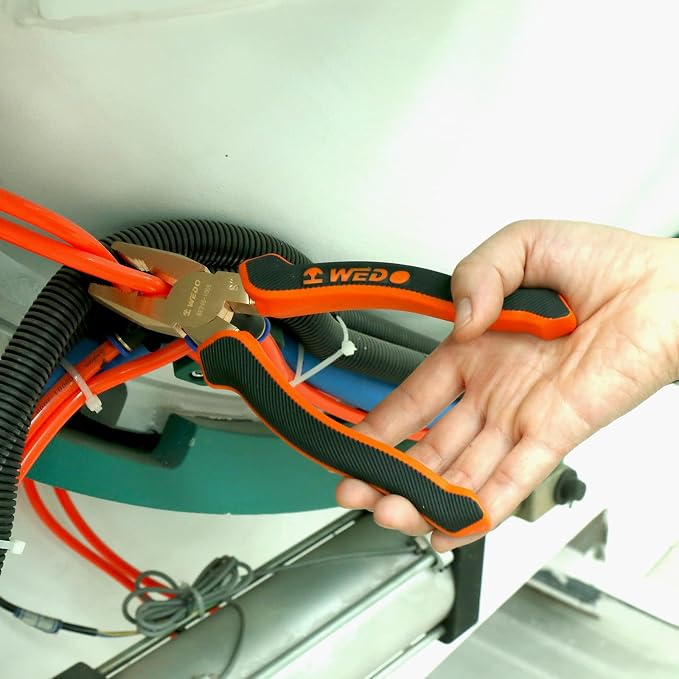 WEDO Non-Sparking Lineman's Pliers 7", Spark-free Safety Side Cutter Linemans Pliers, Combination Pliers, Wire Stripper, Crimper, Non-Magnetic, DIN Standard, BAM & FM Certificate, Beryllium Copper