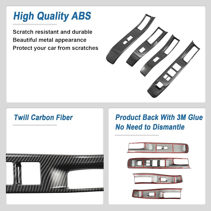 Carbon Fiber Window Lift Switch Panel Cover Compatible with Nissan Frontier 2022-2026