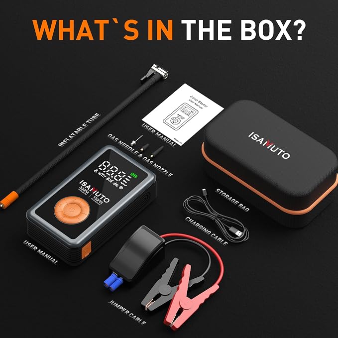 Jump Starter with Air Compressor, Portable Car Battery Jump Box with 150PSI Tire Inflator, 3000A Battery Booster for 8L Gas/6L Diesel Engines, 12000mAh Power Bank