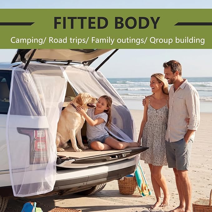 Yahenda SUV Tailgate Mesh Screen for Camping, Car Tailgate Tent Shade, Breathable Bug Screen with Magnetic Design, UV Protection Privacy Cover, Car Camping Accessories(Large,Half Wrap,White)