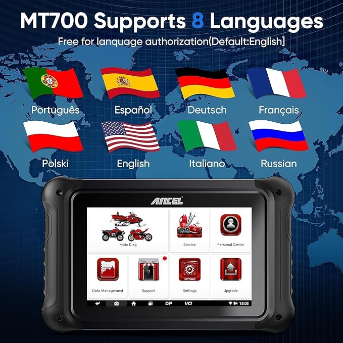 ANCEL MT700 7" Motorcycle Diagnostic Scanner, Professional Full System Powersports Scan Tool for BMW Ducati KTM Triumph Aprilia Harley Honda Yamaha, 35+ Service Functions, Active Test & ECU Diagnostic