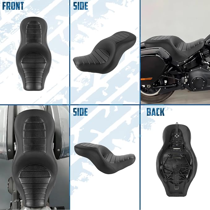 One-Piece Driver Passenger Seat Motorcycle 2-Up Seat Compatible with Harley Sport Glide FLSB Low Rider FXLR FXLRS FXLRST 2018-Later (Black Stripe Stitching)