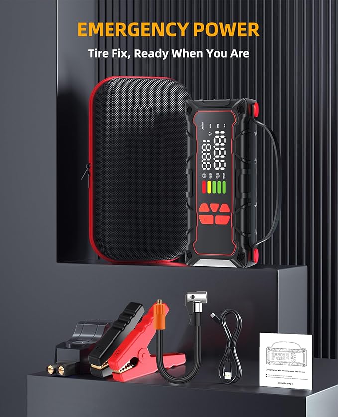5000A Car Battery Jump Starter with Air Compressor 160PSI, Car Battery Charger 7.0L Gas/6.0L Diesel, Jumper Box for Car Battery with Tire Inflator & Power Bank& Jumper Cables