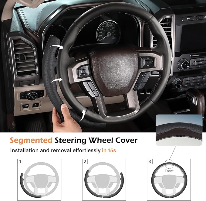 Steering Wheel Cover for Ford F150 2015-2020/F250 2017-2021/F350 2017-2021/F450 2017-2021/F550 2017-2021/Ford Expedition 2018-2021 Custom-fit Car Steering Wheel Cover for Ford Steering Wheel Protector