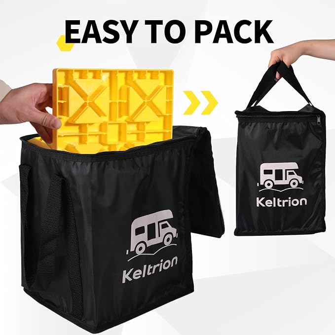 12 Pack Camper/RV Leveling Blocks Suitable for 4 Wheels Interlocking and Anti-Slip Design with Carrying Bag Heavy-Duty for Camper Travel Trailer Yellow