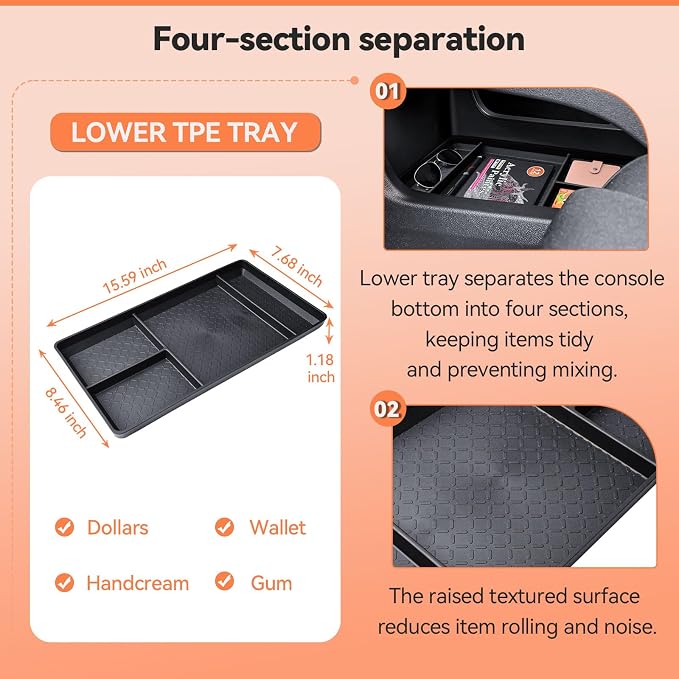 TACORBO Center Console Hidden Storage Box and Center & Lower Console Organizer Combo for Nissan Pathfinder 2022-2026 – Upper Armrest ABS & Lower TPE Storage Inserts