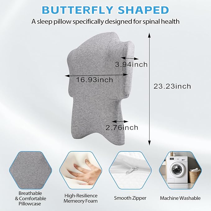 Cervical Pillows for Neck and Shoulder Pain with Lumbar Support,Memory Foam Neck Pillow for Deep Sleeping,Orthopedic Bed & Travel Pillow for Scoliosis,Postoperative Recovery & Poor Posture