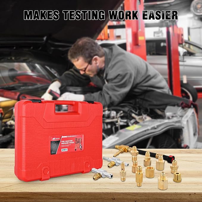 Nilight Fuel Pressure Tester Kit, 0-140 PSI Fuel Pressure Gauge with 9.49,7.89,6.30 Fuel Line Fittings, Master Fuel Injection Pressure Automotive Test Tool