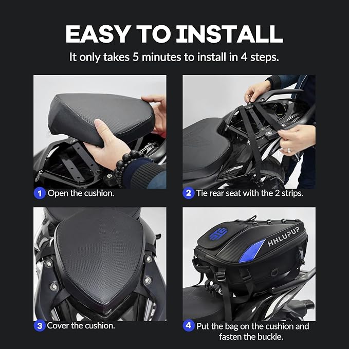 Motorcycle Helmet Bag Dual Use Helmet Backpack and Seat Bag, 38L Waterproof Luggage Bag with Password Lock for Travel and Commuting Blue