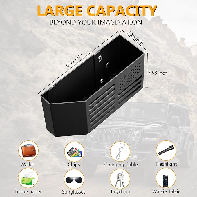 Metal Center Console Organizer for Jeep Wrangler JL/JLU & Gladiator JT | for 2018-2026 Wrangler JL/JLU/4XE & for 2020-2026 Gladiator JT Accessories, Storage Box, Stores Phone, Keys Not for JK/JKU