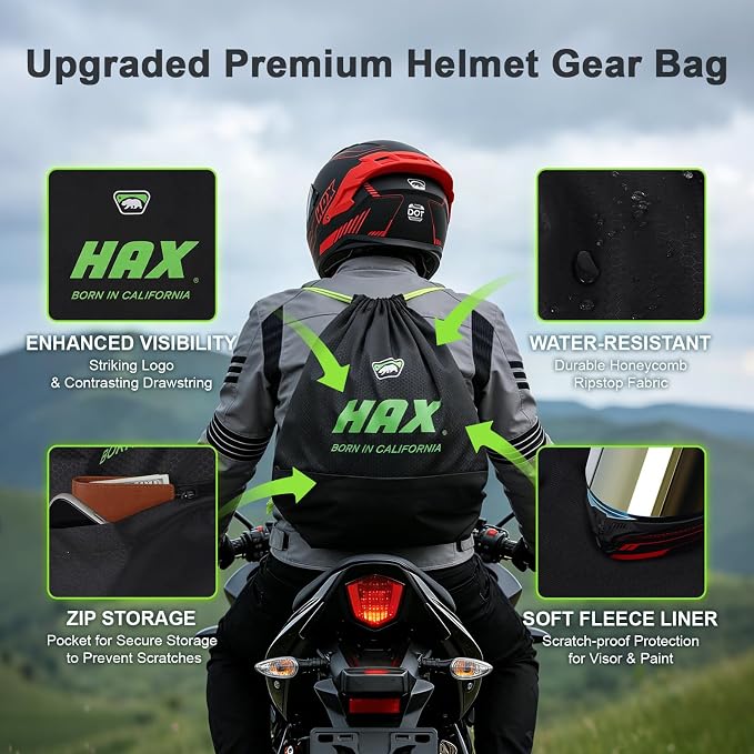 HAX Obsidian Dual Visor Full Face Motorcycle Helmet DOT/ECE 22.06 Approved, Pinlock & Bluetooth Ready, Aerodynamic Spoiler for Powersports Street Bike Racing, Unisex Adult (Matte Black Red, S)