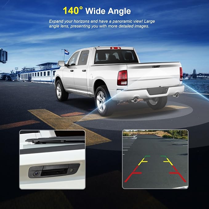 Tailgate Handle Backup Camera for Dodge Ram 1500 (2009-2017), Ram 2500 3500 (2010-2017) Night Vision Wide Angle Parking Assist Reversing Camera, HD Reverse Rear View Camera (RCA Connector)
