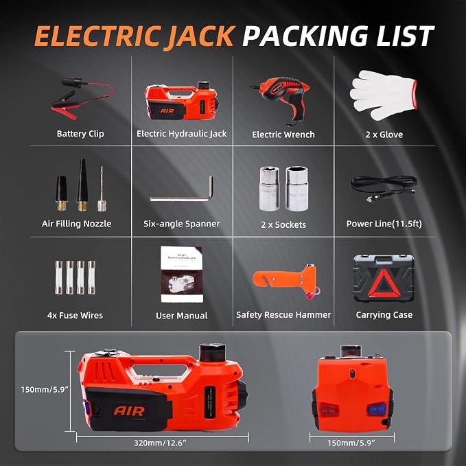 STANDTALL Electric Car Jack Kit 5 Ton 12V Electric Jack for Car with Impact Wrench and Tire Inflator Pump for SUV Sedan Truck Change Tires Garage Repair