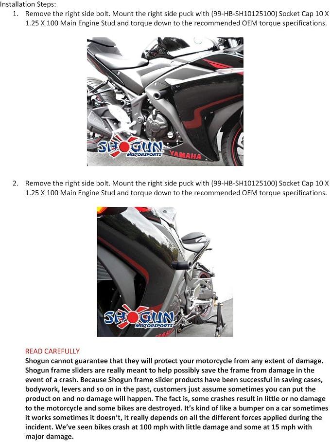 Shogun USA Made Yam YZF-R3 YZF R3 Also Fits ABS Models 2015 2016 2017 2018 Black Complete No Cut Frame Slider Kit Includes No Cut Frame Sliders Swing Arm Spools and Bar Ends - 755-6129