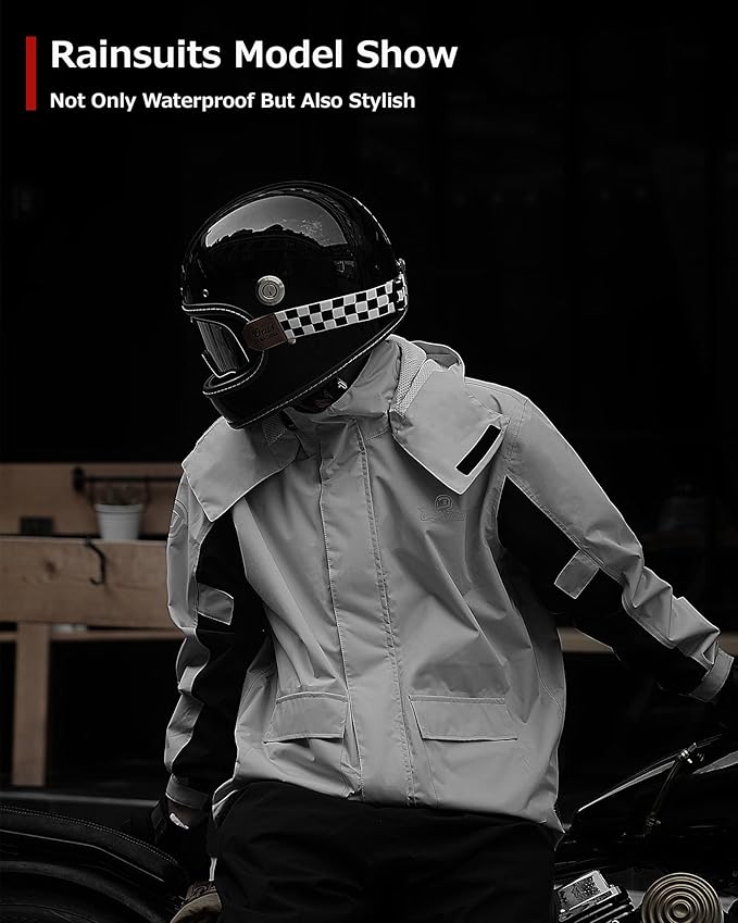 IRON JIA'S Rain Suit, Motorcycle Rain Gear for Men & Women, Waterproof Jacket and Pants, Breathable Reflective Raincoat for Farm Fishing Golf (Grey M)