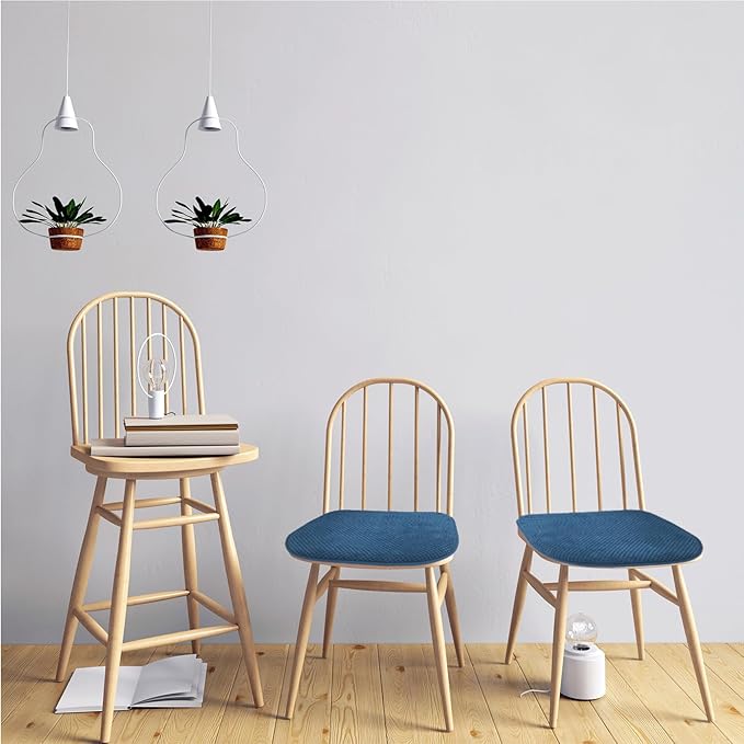 Blue Kitchen Chairs Cushions Set of 2 Non Slip Foam Patio Seat Cushions Washable Soft Thick Pads Large Wooden Metal Tapered Dining Chair Cushions,17" x 15"
