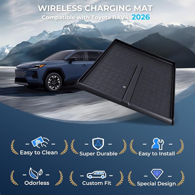 Wireless Charging Protective Mat for Toyota RAV4 2026, Center Console Interior Accessories Silicone Anti-Slip Wireless Charger Cover Pad for 2026 RAV 4, Black