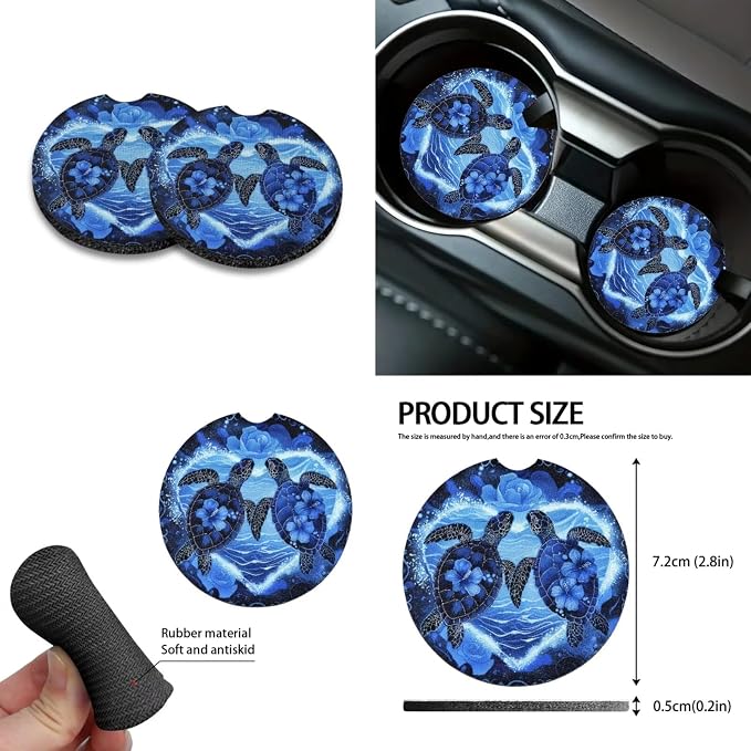 Turtle Hibiscus Print 10 Pack Car Accessories, Car Seat Covers Full Set Steering Wheel Cover Air Vent Storage Bag Auto Rubbish Can Keychain Cup Coasters Universal Fit for SUV Truck Van